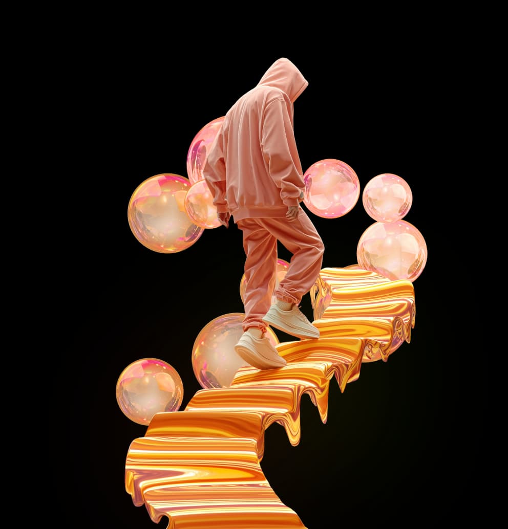 Subscription marketing team illustration with decorative bubbles